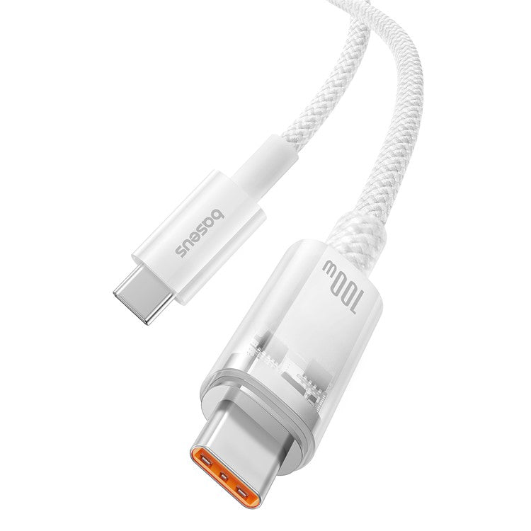 BASEUS Explorer Series for iPhone 15 Series 100W PD Fast Charging Cable with Smart Temperature Control Type-C to Type-C Data Cable, 1m - White