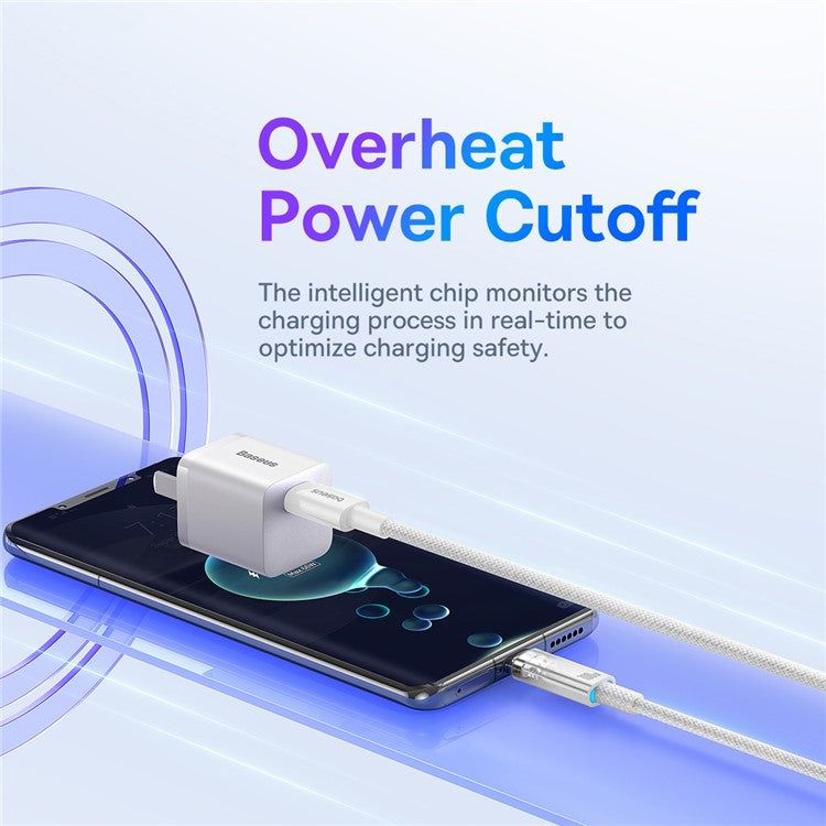 BASEUS Explorer Series for iPhone 15 Series 100W PD Fast Charging Cable with Smart Temperature Control Type-C to Type-C Data Cable, 1m - White