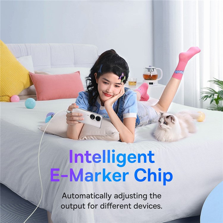 BASEUS Explorer Series for iPhone 15 Series 100W PD Fast Charging Cable with Smart Temperature Control Type-C to Type-C Data Cable, 1m - White