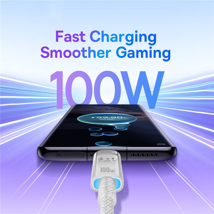 BASEUS Explorer Series for iPhone 15 Series 100W PD Fast Charging Cable with Smart Temperature Control Type-C to Type-C Data Cable, 1m - White