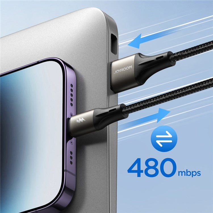 JOYROOM SA25-AL3 1.2m Light-Speed Series USB-A to Lightning Data Cable 3A Fast Charging Nylon Braided Cord - Black