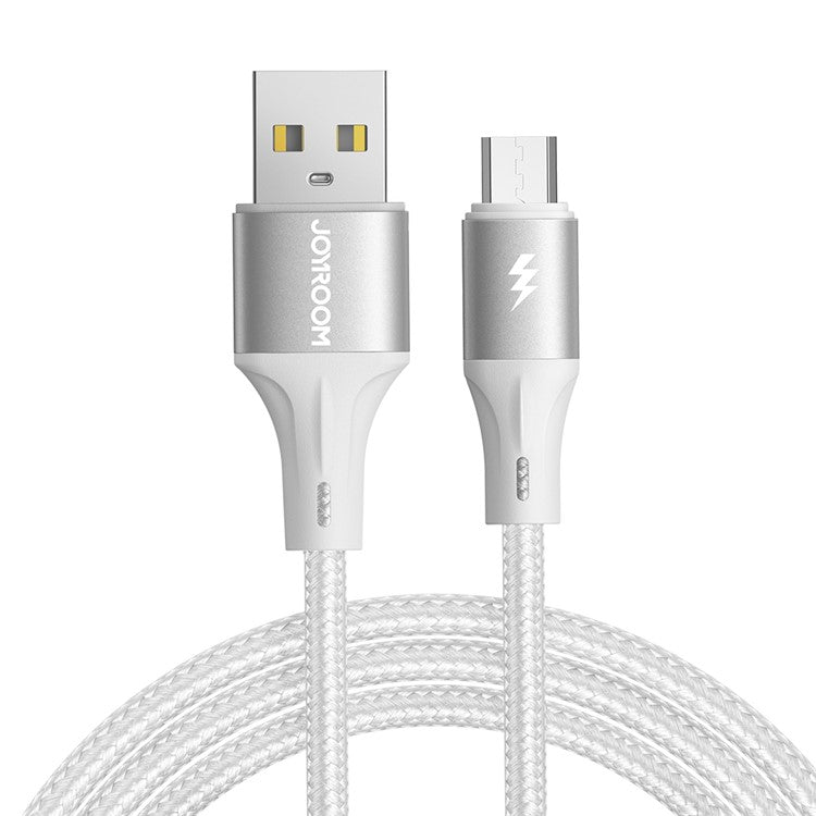JOYROOM SA25-AM3 2m Light-Speed Series USB-A to Micro Data Cable Fast Charging 3A Nylon Braided Cord - White