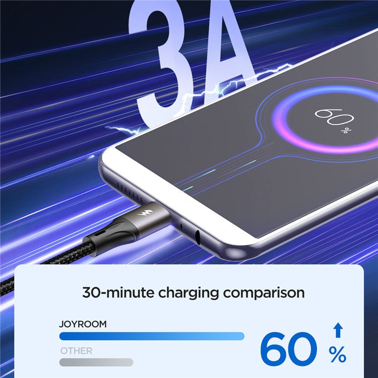 JOYROOM SA25-AM3 2m Light-Speed Series USB-A to Micro Data Cable Fast Charging 3A Nylon Braided Cord - White
