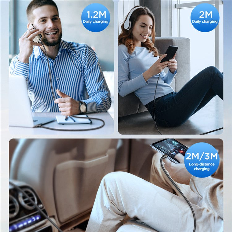 JOYROOM SA25-AM3 2m Light-Speed Series USB-A to Micro Data Cable Fast Charging 3A Nylon Braided Cord - White