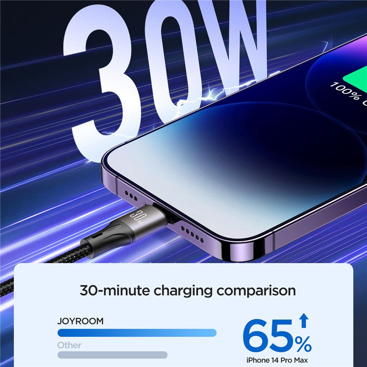 JOYROOM SA25-CL3 1.2m Light-Speed Series for iPhone 15 Series PD 30W Fast Charging Type-C to Lighting Data Cable - Black