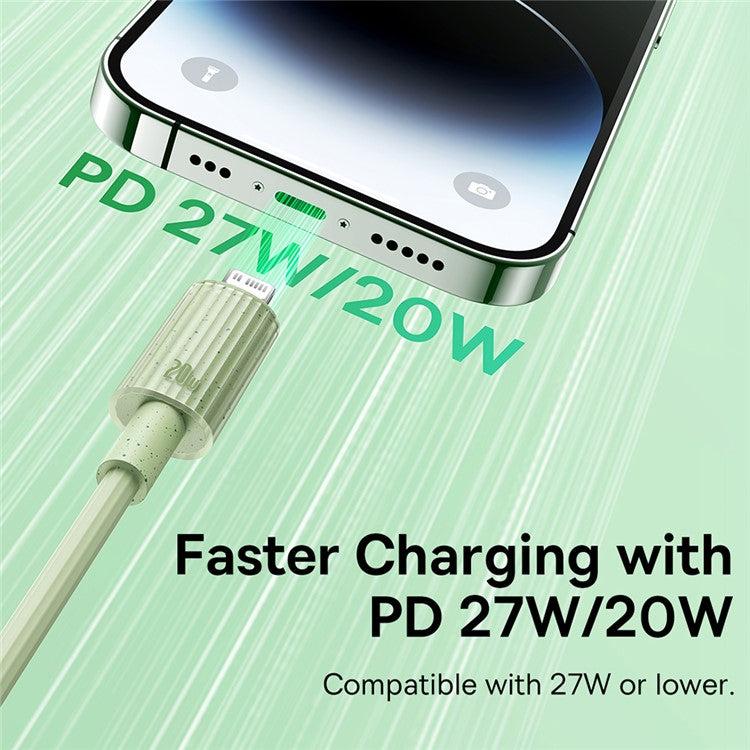 BASEUS Habitat Series 1m Type-C to iP Charging Cable Biodegradable 2.4A 20W PD Fast Charging Data Cable for iPhone / iPad - Green