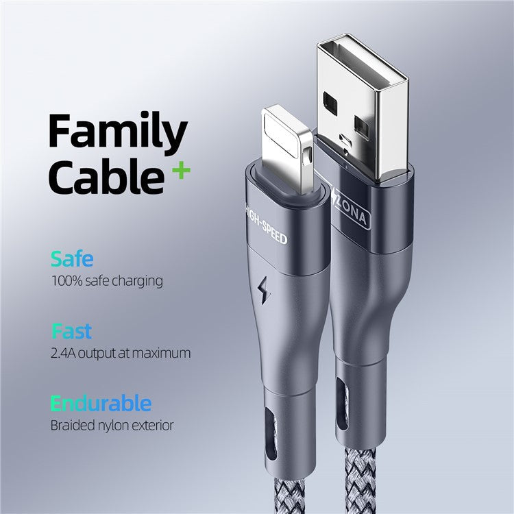 DUZZONA A7 1m USB-A to Lightning Data Cable 2.4A Phone Charging Nylon Braided Cord