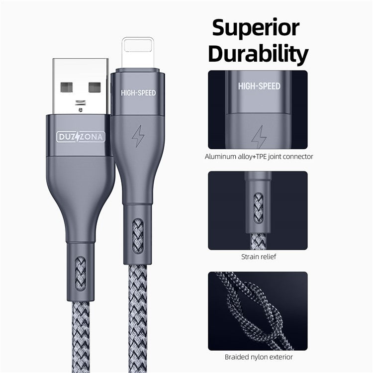 DUZZONA A7 2m USB-A to Lightning 2.4A Charging Cable Nylon Braided Data Transmission Cord