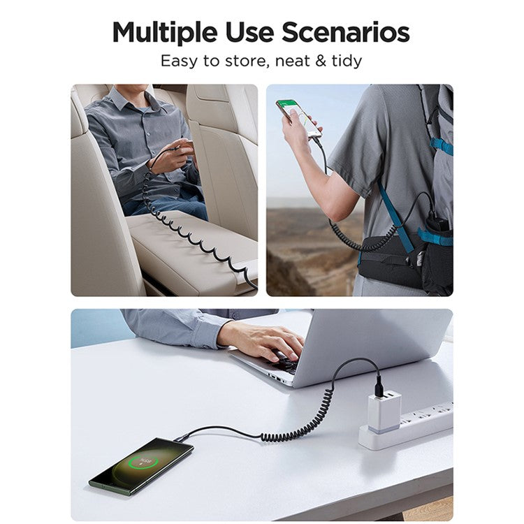 JOYROOM SA38-CL3 Easy-Travel Series for iPhone 15 Series Type-C to 8Pin 30W Fast Charging Cable Coiled Data Cable, 1.5m for iPhone iPad