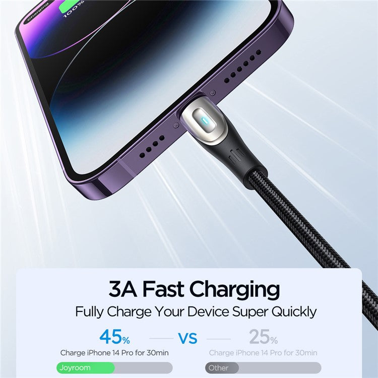 JOYROOM SA27-AL3 Star-Light Series 1.2m USB-A to Lightning Cable 3A Fast Charging Nylon Braided Data Cord - Black