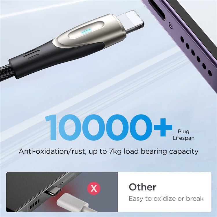 JOYROOM SA27-AL3 Star-Light Series 1.2m USB-A to Lightning Cable 3A Fast Charging Nylon Braided Data Cord - Black