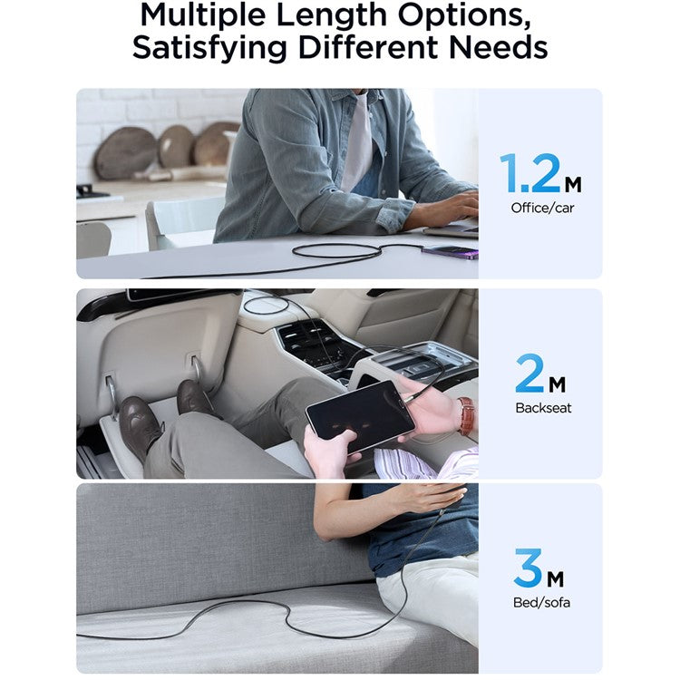 JOYROOM SA27-AL3 Star-Light Series 1.2m USB-A to Lightning Cable 3A Fast Charging Nylon Braided Data Cord - Black