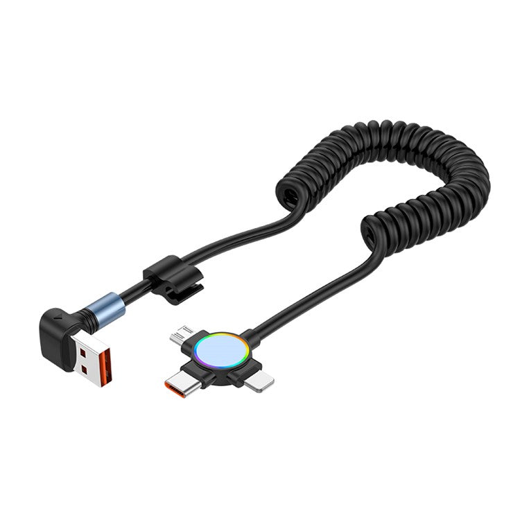 For iPhone 15 Series 1.5m Elbow USB-A to 8 Pin+Micro USB+Type-C 3-in-1 Stretchable Spring Data Cable - Style A