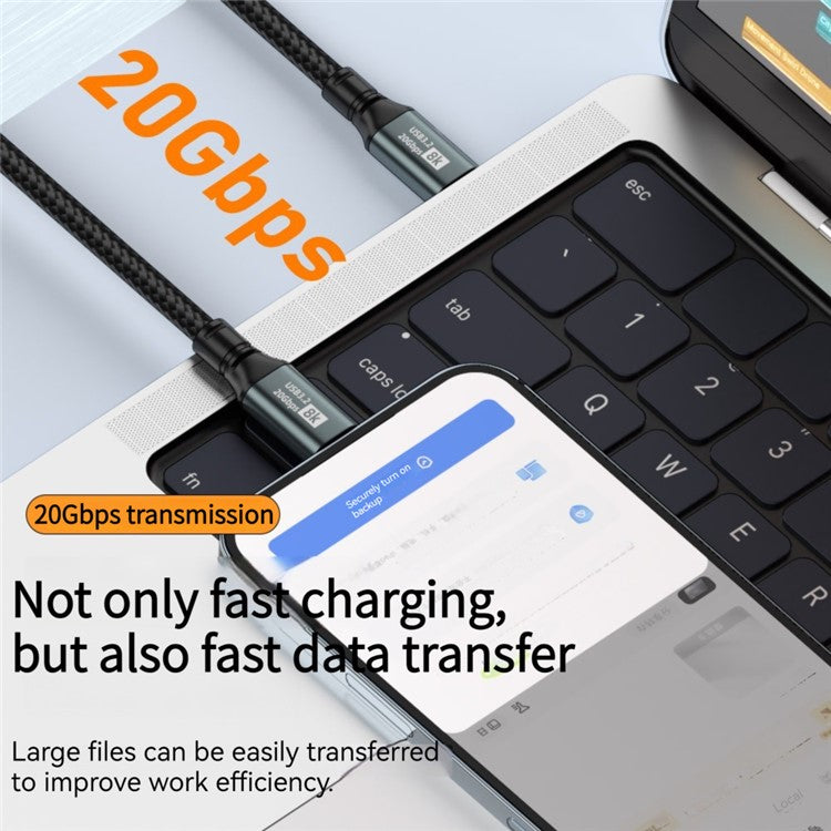 1.5m Multi-Functional USB3.2 20Gbps Type-C to Type-C Data Cable for iPhone 15 Series, 8K Sync Screen 100W Charging Cable
