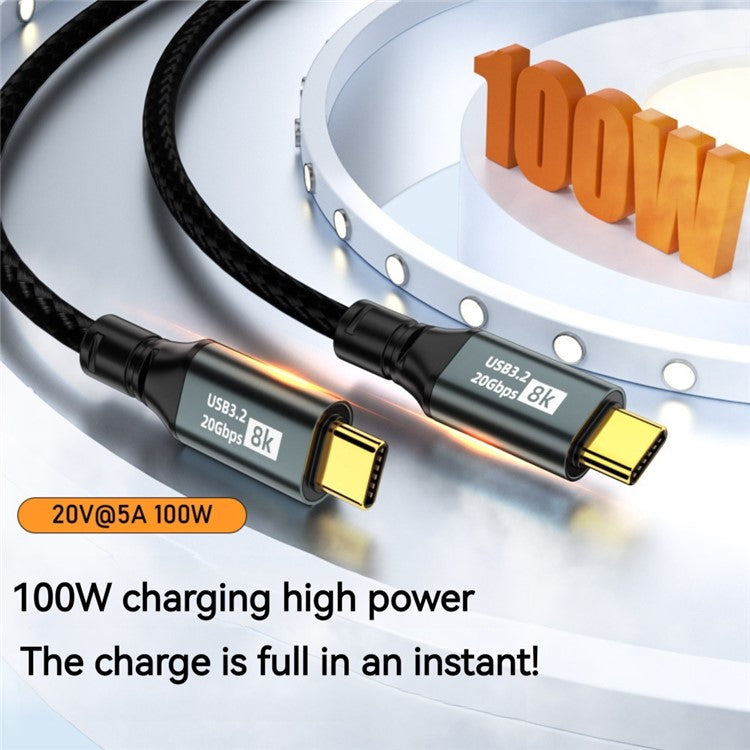 1.5m Multi-Functional USB3.2 20Gbps Type-C to Type-C Data Cable for iPhone 15 Series, 8K Sync Screen 100W Charging Cable