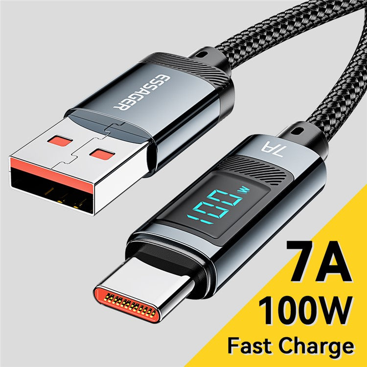 ESSAGER 2m Digital Display 7A Fast Charging Cable USB-A to Type-C 480Mbps Data Cable