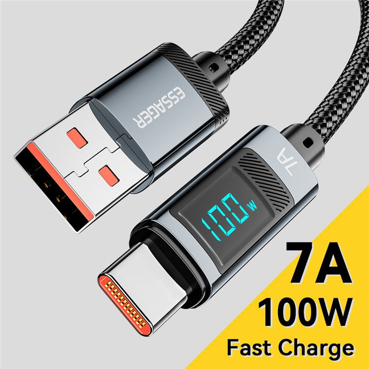 ESSAGER 2m Digital Display 7A Fast Charging Cable USB-A to Type-C 480Mbps Data Cable