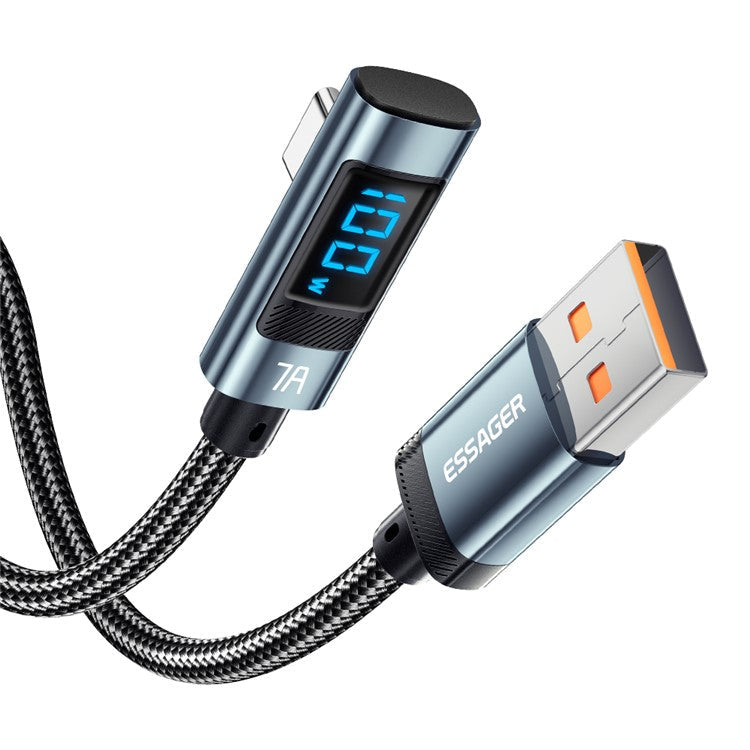 ESSAGER 1m Elbow 5A 100W High Power Charging Data Cable Digital Display USB-A to Type-C Charging Cable