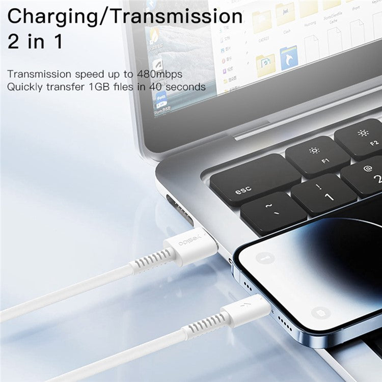 YESIDO CA120L PVC USB Charging Cable USB to Lightning Data Cable for iPhone, iPad