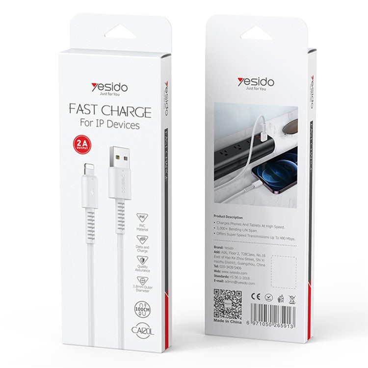 YESIDO CA120L PVC USB Charging Cable USB to Lightning Data Cable for iPhone, iPad