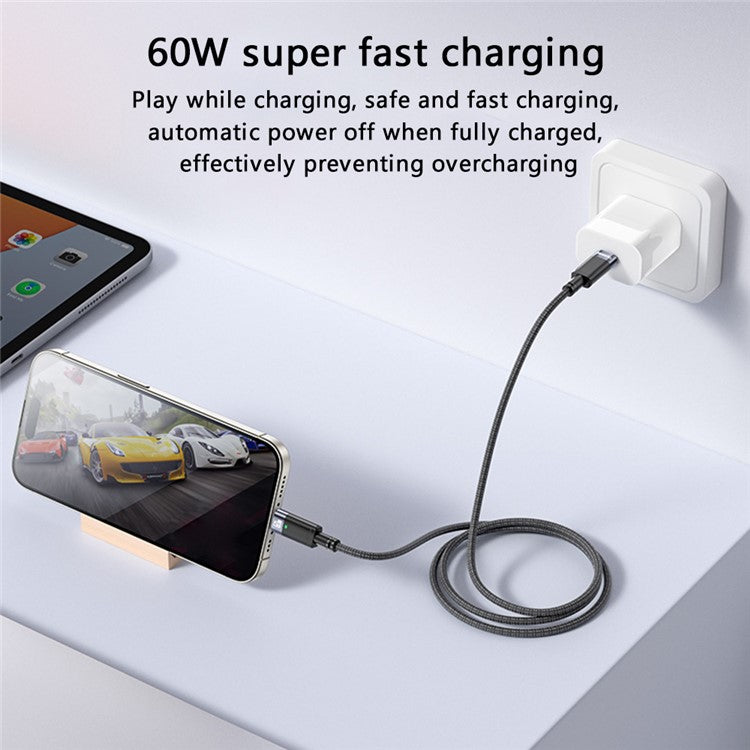 YESIDO CA160 PD 60W Auto Power Off Charging Cable USB-C to USB-C Braided Mobile Phone Data Cord