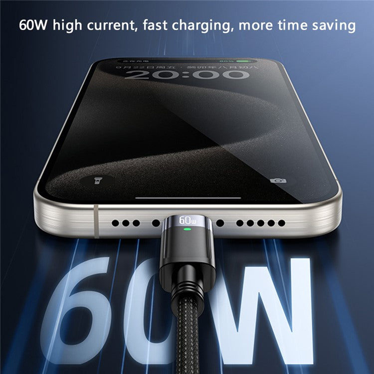 YESIDO CA160 PD 60W Auto Power Off Charging Cable USB-C to USB-C Braided Mobile Phone Data Cord