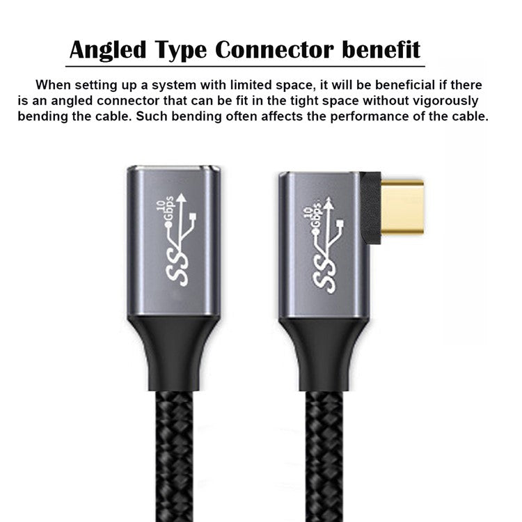 UC-058-RI-2.0M 2m 90 Degree Right Angled USB-C USB 3.1 Male to Female Cable Alloy Connector Extension Cable