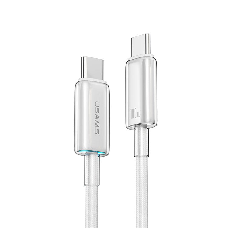 USAMS Cloud Series US-SJ660 1.2m Type-C to Type-C PD 100W Fast Charging Cable with Indicator Light - White