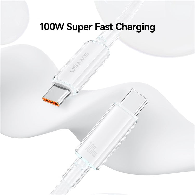 USAMS Cloud Series US-SJ660 1.2m Type-C to Type-C PD 100W Fast Charging Cable with Indicator Light - White