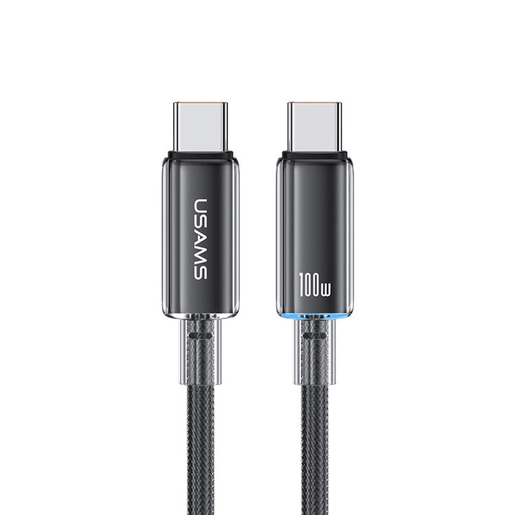 USAMS Cloud Series US-SJ660 1.2m Type-C to Type-C PD 100W Fast Charging Cable with Indicator Light - Black