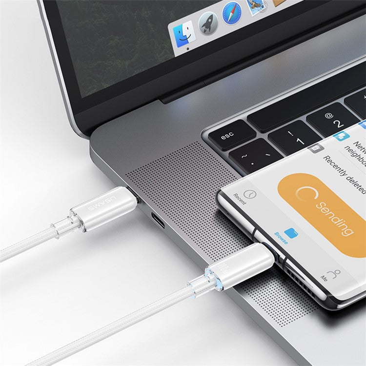 USAMS Cloud Series US-SJ660 1.2m Type-C to Type-C PD 100W Fast Charging Cable with Indicator Light - Blue