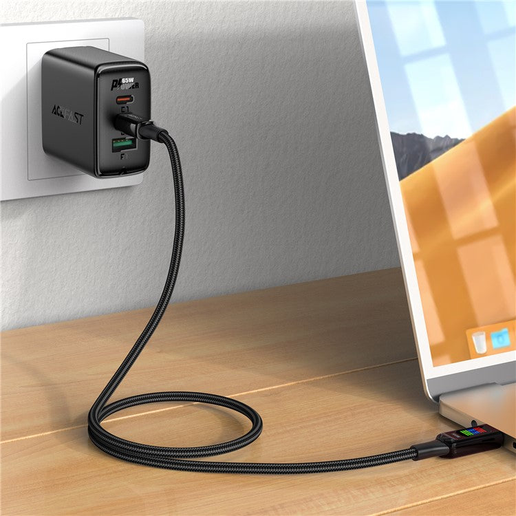 ACEFAST C7-03 1.2m 100W 5A USB-C to USB-C Fast Charging Cable Light Display Braided Data Cord