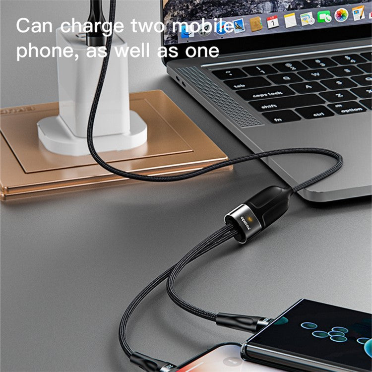 YESIDO CA87 PD Fast Charging Cable 100W+20W 2-in-1 Type-C to iP+Type-C Data Cable with LED Indicator