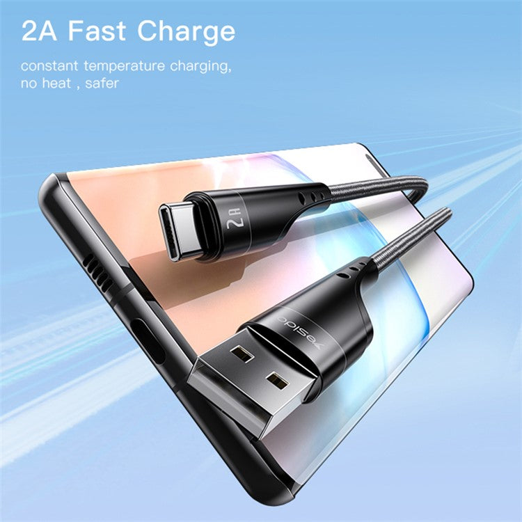 YESIDO CA109 3m Nylon Braided Data Cable 2A USB to Type-C Charging Cable