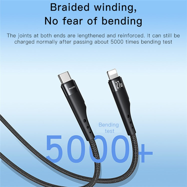 YESIDO CA115 3m PD 27W Braided Data Cable Type-C to Lightning Charging Cable