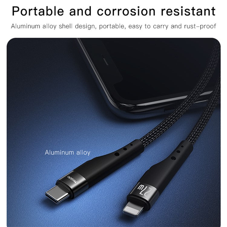 YESIDO CA115 3m PD 27W Braided Data Cable Type-C to Lightning Charging Cable