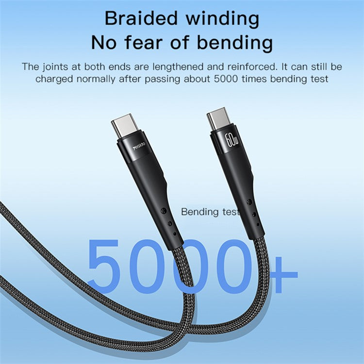 YESIDO CA116 3m Braided Data Cable PD 60W Type-C to Type-C Fast Charging Cable