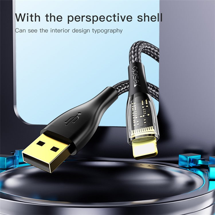 YESIDO CA104 2.4A iP Charging Cable Gold Plated Visible Nylon Braid Data Cable