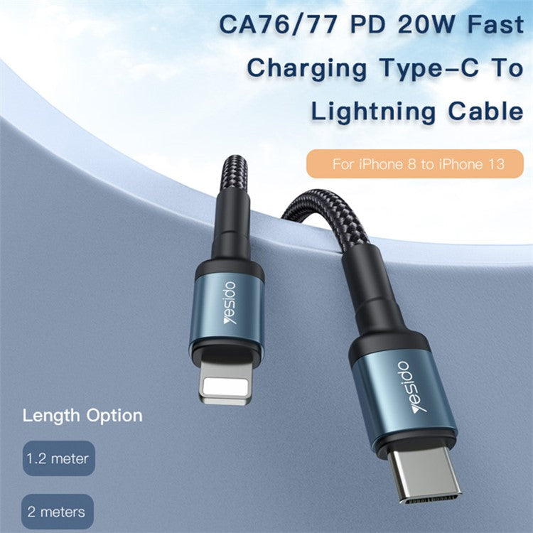 YESIDO CA76 PD 20W Type-C to Lightning Charging Cable 1.2m Braided Data Cable