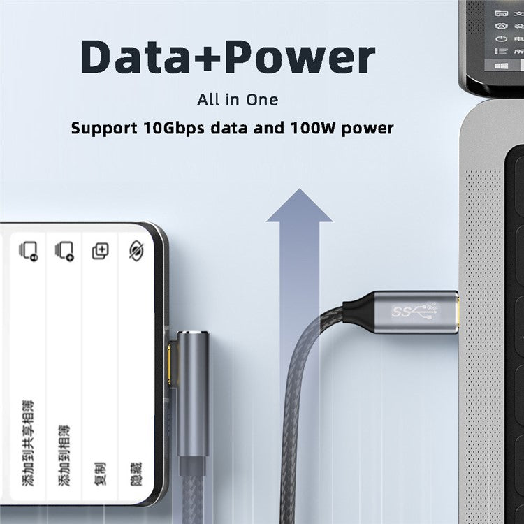 UC-064-LP-1.0M PD 100W Charging 90 Degree Low Profile Angled USB3.1 Type-C Male to Male 10Gbps Data Cable