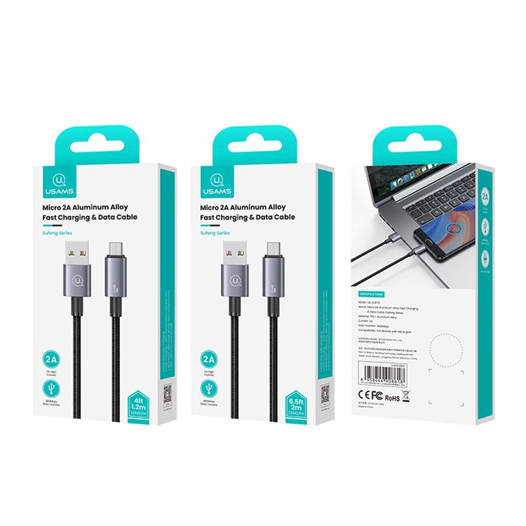 USAMS US-SJ670 Sufeng Series 2m USB-A to Micro-USB 2A Fast Charging Cable Data Cord - Tarnish