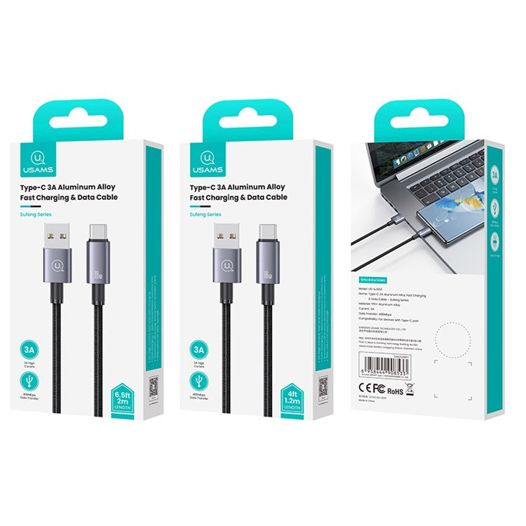 USAMS US-SJ663 Sufeng Series 1.2m USB-A to Type-C 3A Fast Charging Aluminum Alloy Data Cable - Tarnish