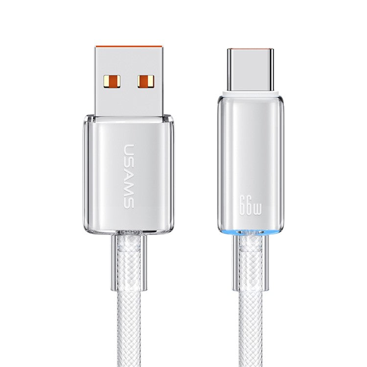 USAMS US-SJ658 Cloud Series 1.2m USB-A to Type-C 6A Fast Charging Cable Braided Data with Light - White