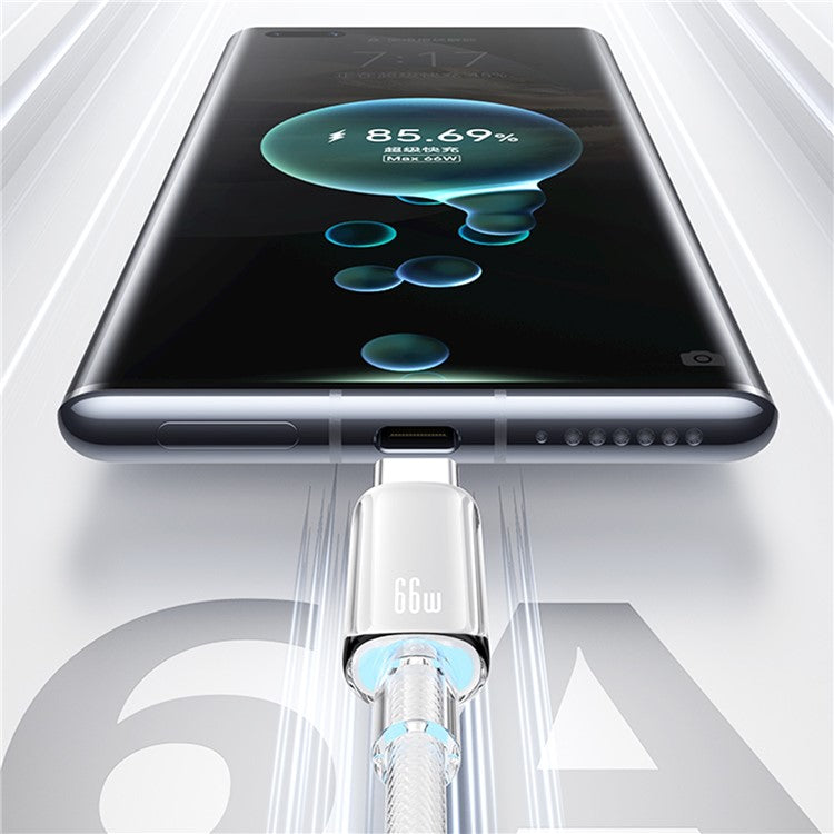 USAMS US-SJ658 Cloud Series 1.2m USB-A to Type-C 6A Fast Charging Cable Braided Data with Light - White