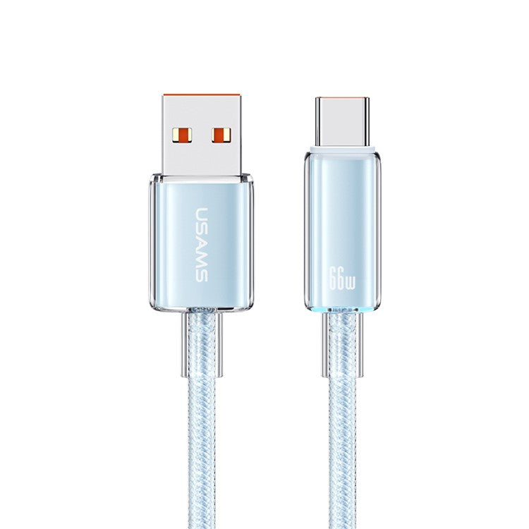 USAMS US-SJ658 Cloud Series 1.2m USB-A to Type-C 6A Fast Charging Cable Braided Data with Light - Blue