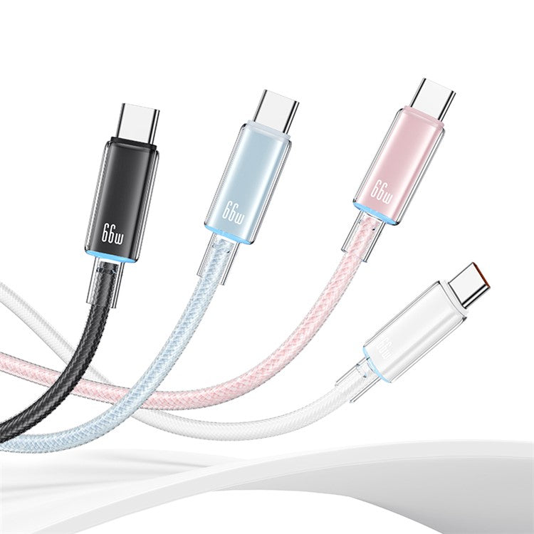 USAMS US-SJ658 Cloud Series 1.2m USB-A to Type-C 6A Fast Charging Cable Braided Data with Light - Blue