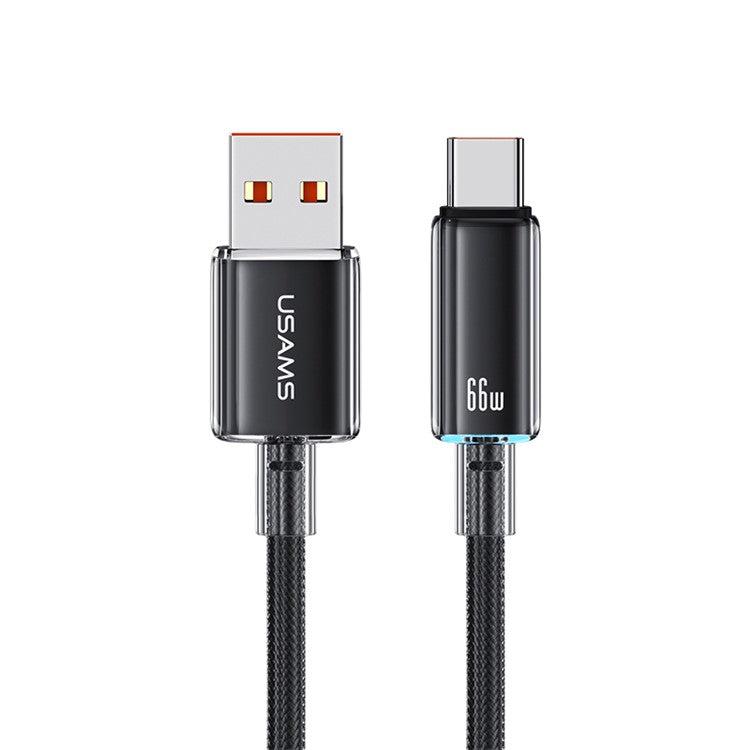 USAMS US-SJ658 Cloud Series 1.2m USB-A to Type-C 6A Fast Charging Cable Braided Data with Light - Black