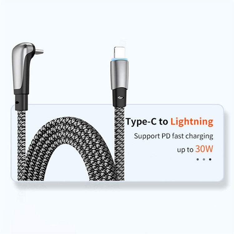 ENKAY 1.2m Angled Type-C to Lightning Charging Cable PD 30W Fast Charging Cable for iPhone iPad