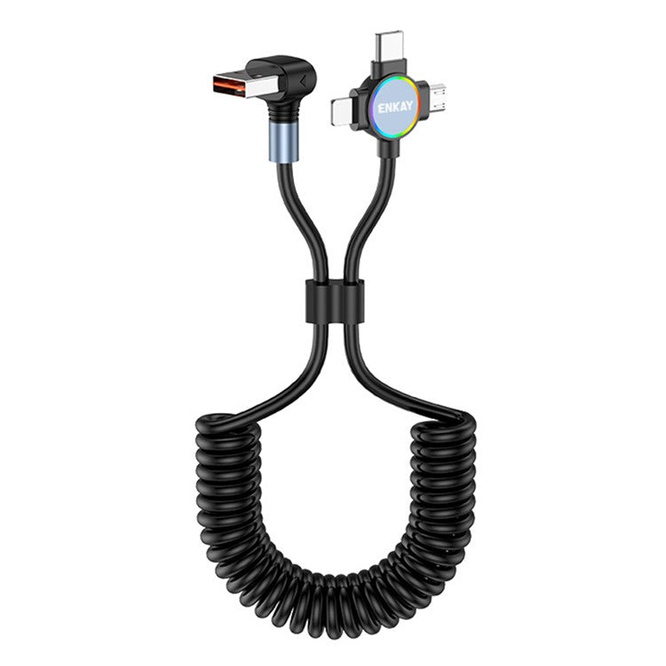 ENKAY 1.5m USB to Type-C / iP / Micro USB TPU Spring Cable 66W Fast Charging Cable with Indicator Light - Style A