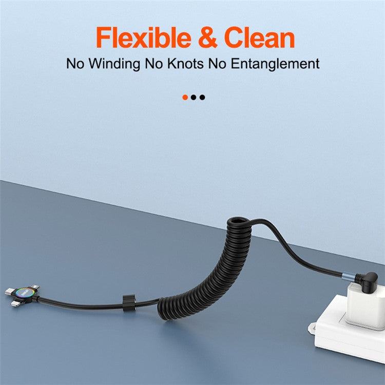 ENKAY 1.5m USB to Type-C / iP / Micro USB TPU Spring Cable 66W Fast Charging Cable with Indicator Light - Style B